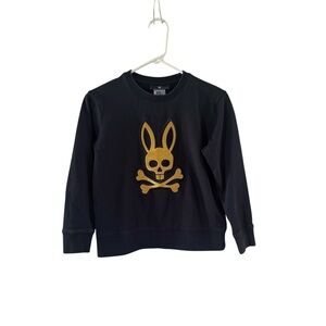 Psycho Bunny Navy Blue Sweatshirt with Gold Bunny Skull size Medium 10/12 Kids